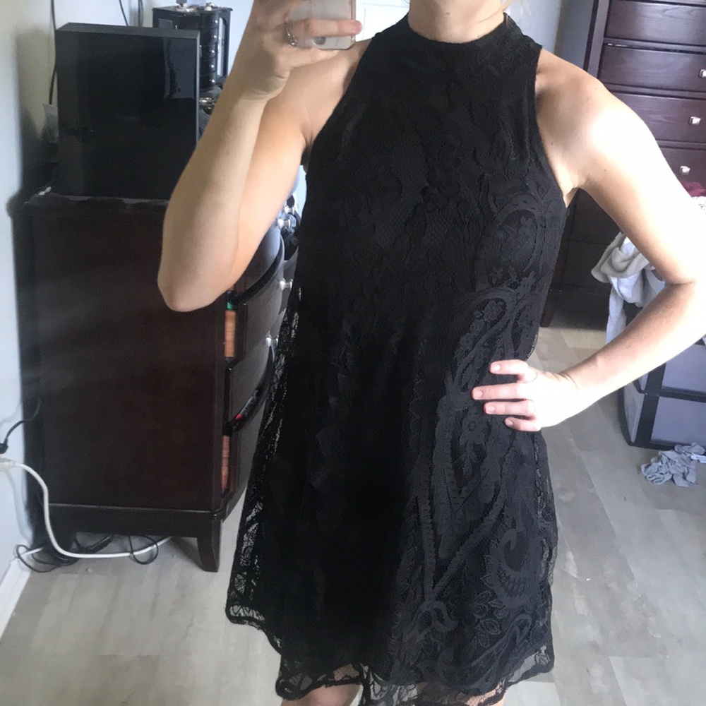 Black high neck dress